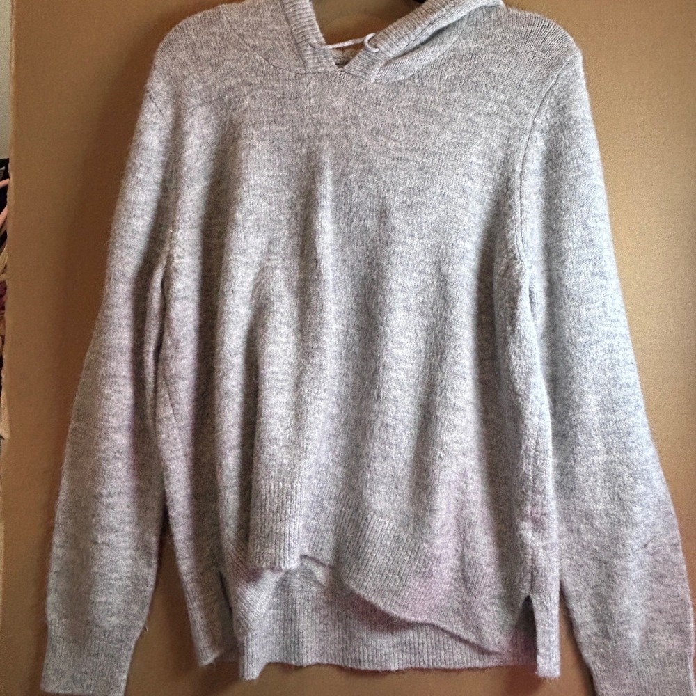 TIME AND TRU Light Gray‎ Heathered Knit Hoodie Pullover Sweatshirt Size L 12-14
